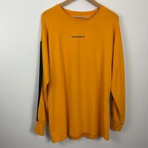 Alphalete Long Sleeve T Shirt Mens L‎ Performance Fit Gold Black Stripe